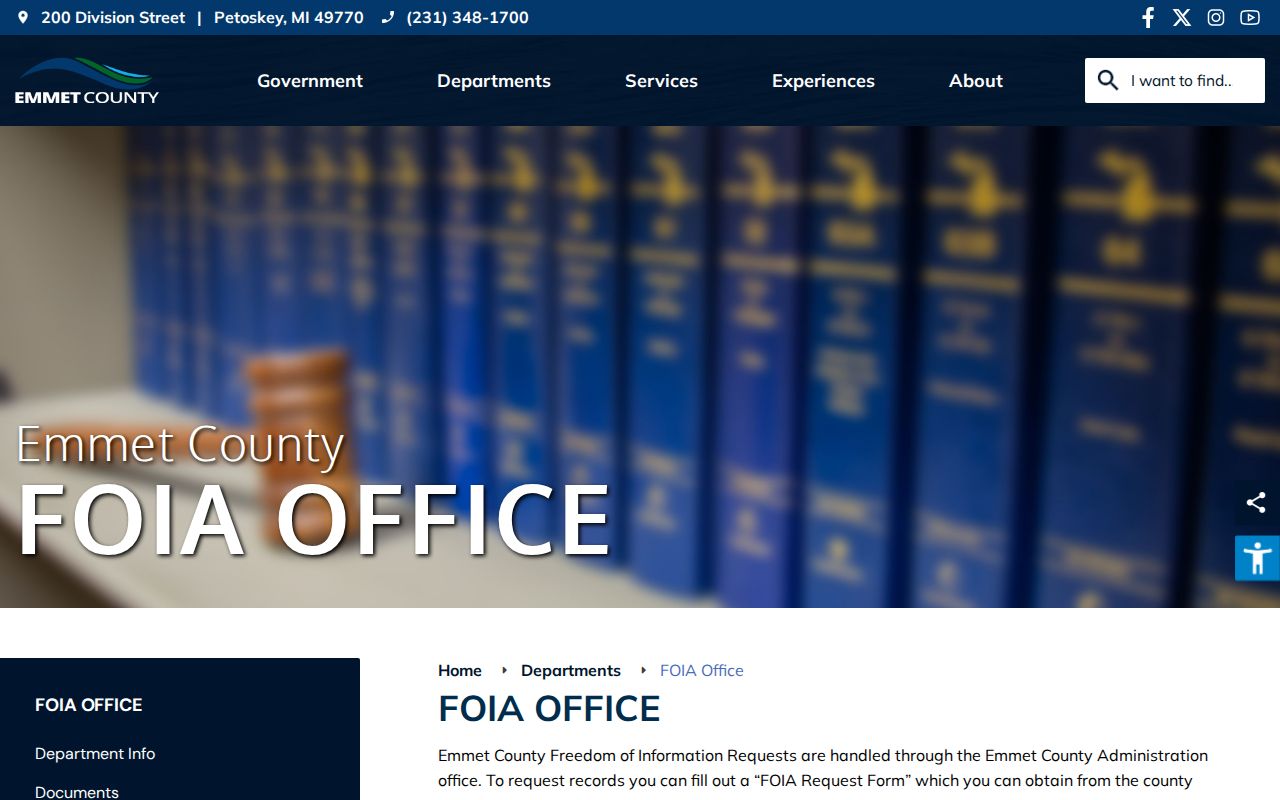 Emmet County court records source showing the FOIA Office