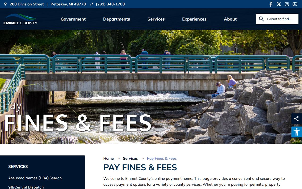 Emmet County traffic court records fines and fees service page