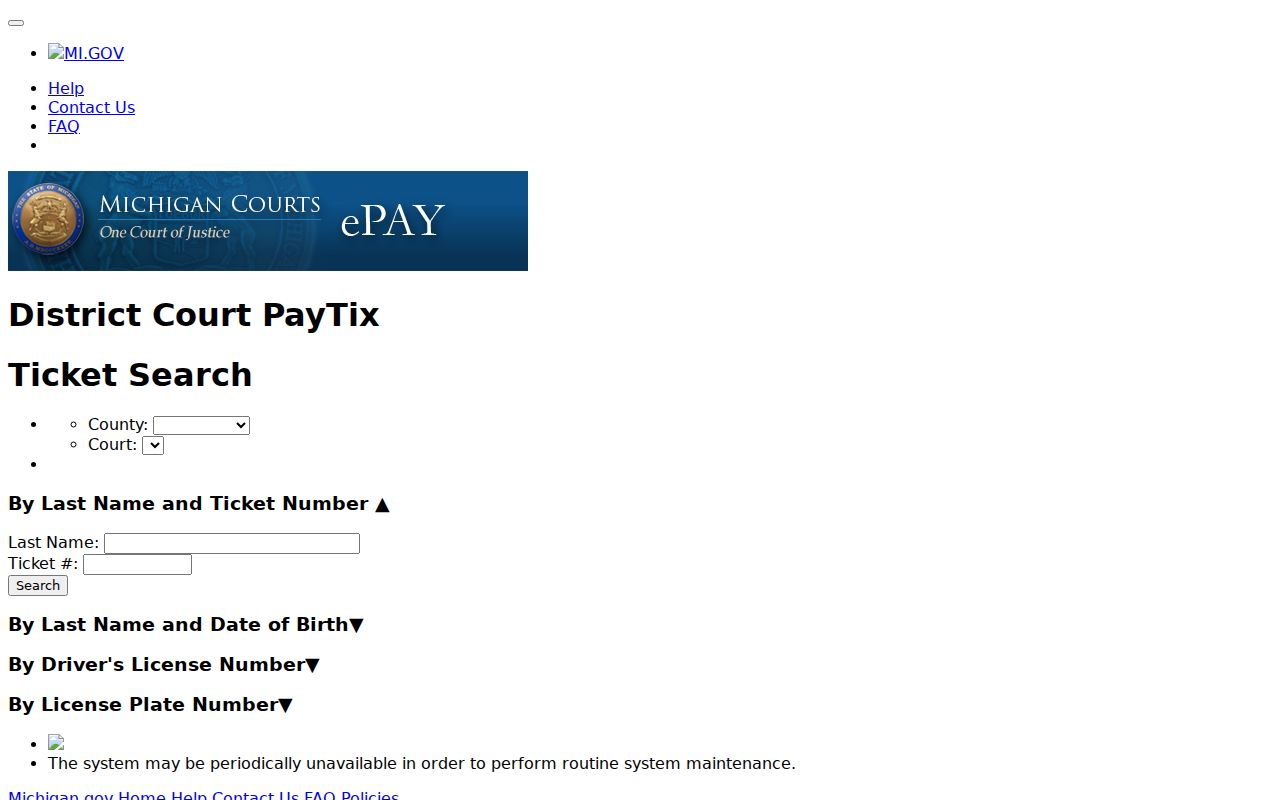 Emmet County traffic court record context in Michigan PayTix ticket search